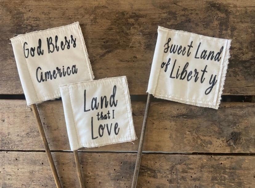 Patriotic Lyrics Canvas & Cotton Flags-set of 3