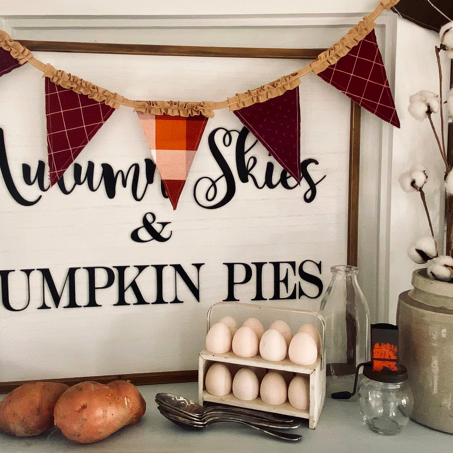 Farmhouse Thanksgiving Decor: Handmade Thanksgiving Rustic Pumpkin Pie Bunting Banner