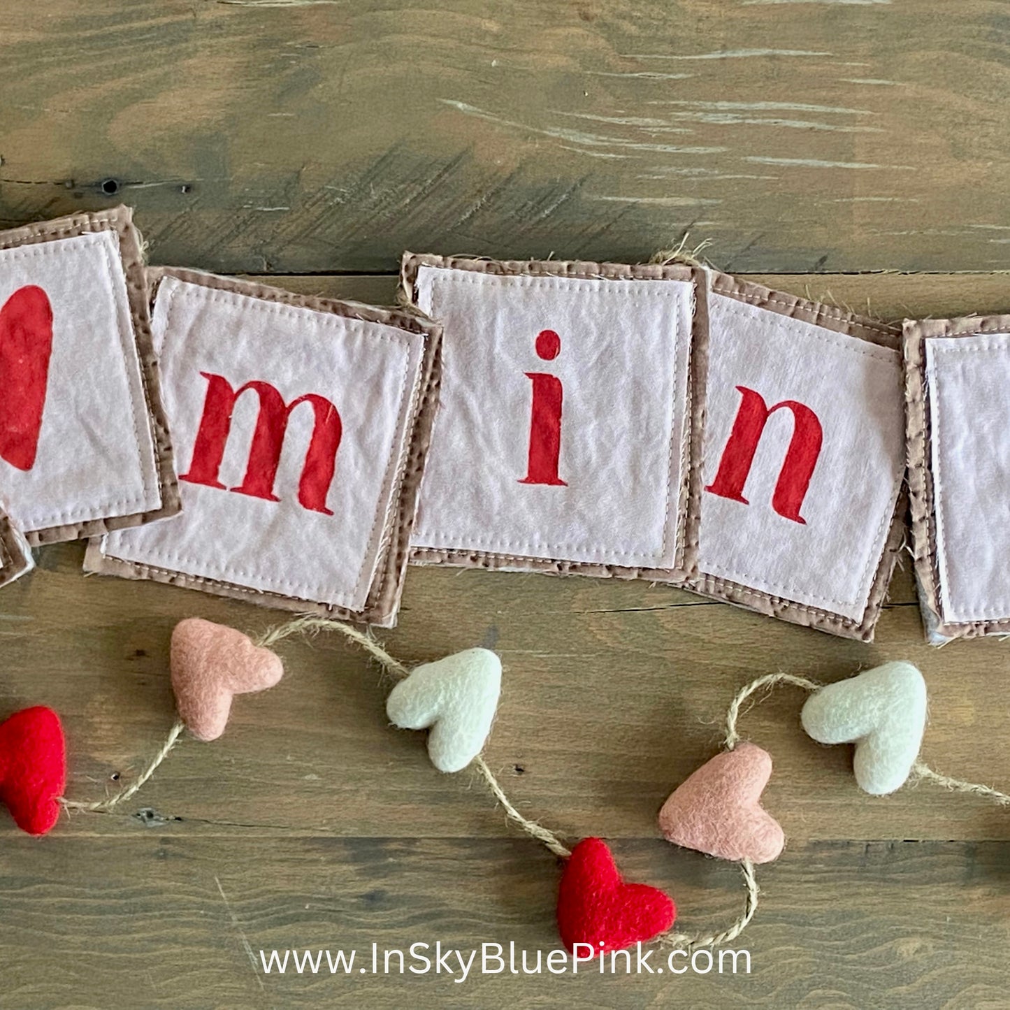 Valentine Banner “Be Mine” from vintage fabric and hand painted-4 foot