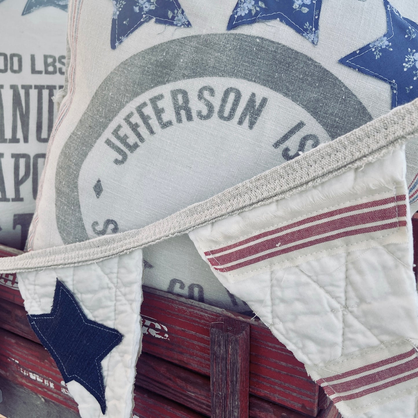 Americana Vintage Feed Sack Patriotic Pillow-Jefferson Salt Co.