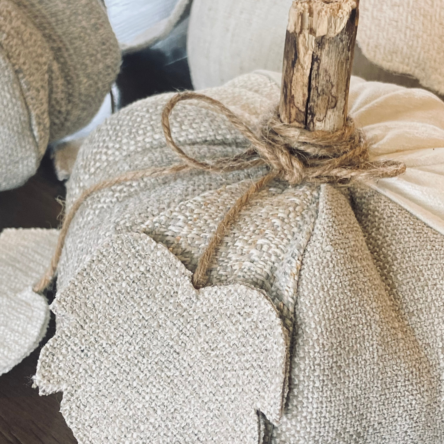 Patchwork Pumpkins from Vintage Fabrics w/Rustic Wood Stem