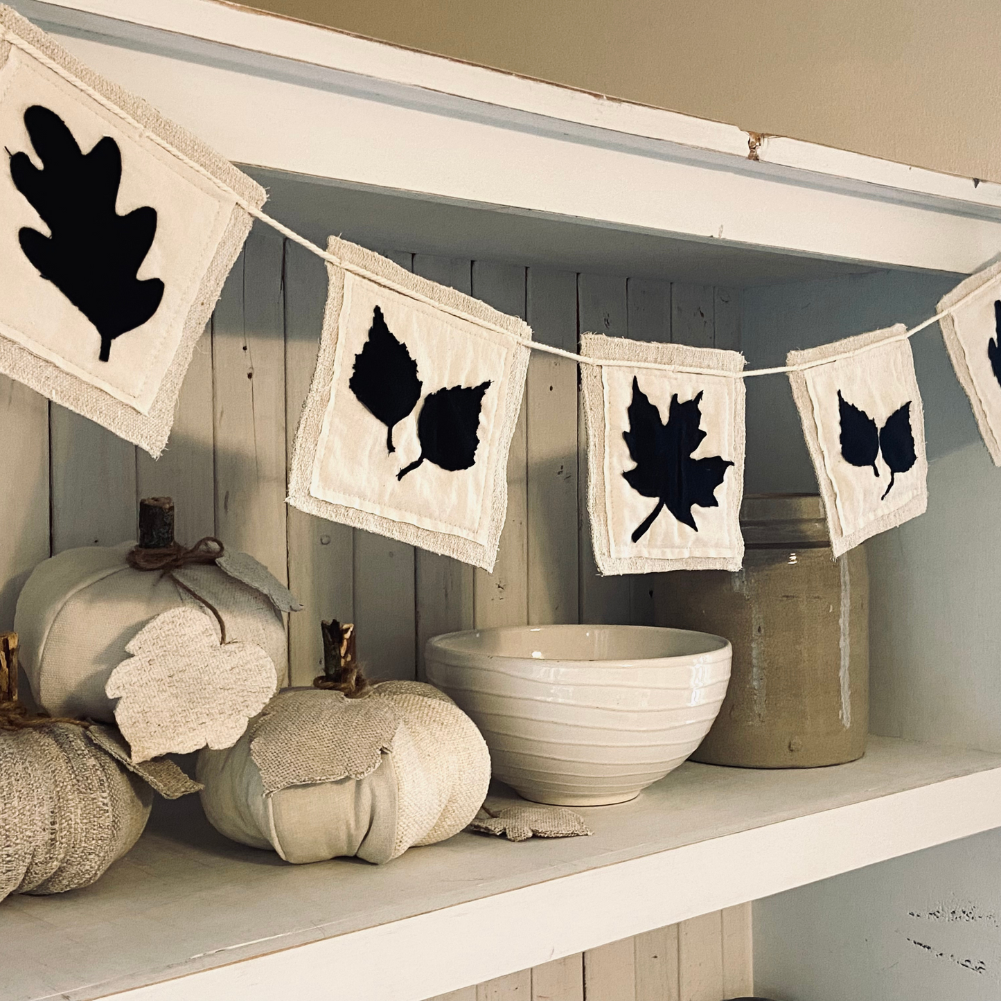 Maple, Oak & Birch Leaf OR Pumpkin Silhouette Fabric Fall Banner-4 foot