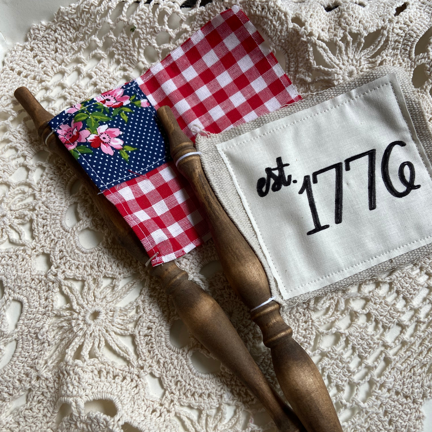 Patriotic Spindle Fabric Flags Gingham & Blue Floral & 1776