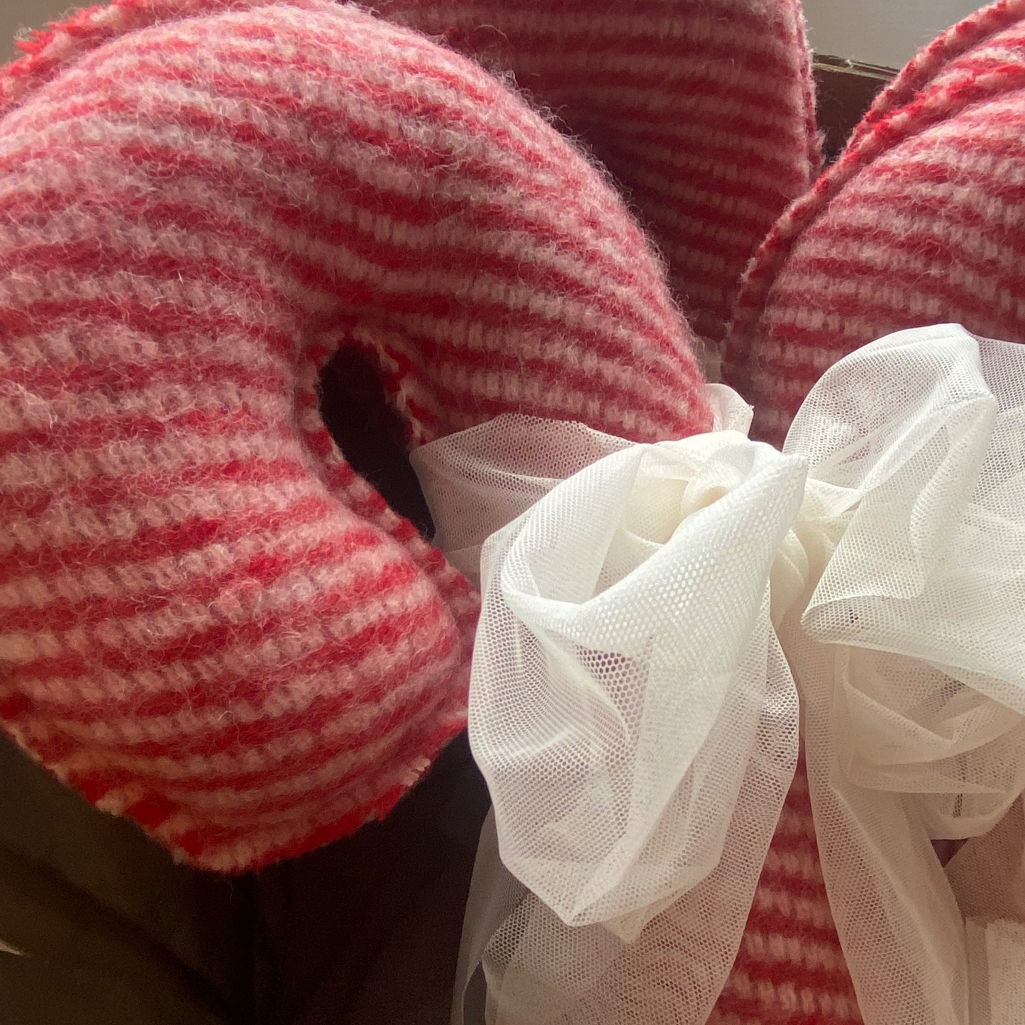 Large Plush Candy Cane Christmas Pillow from Vintage Wool Striped Blanket