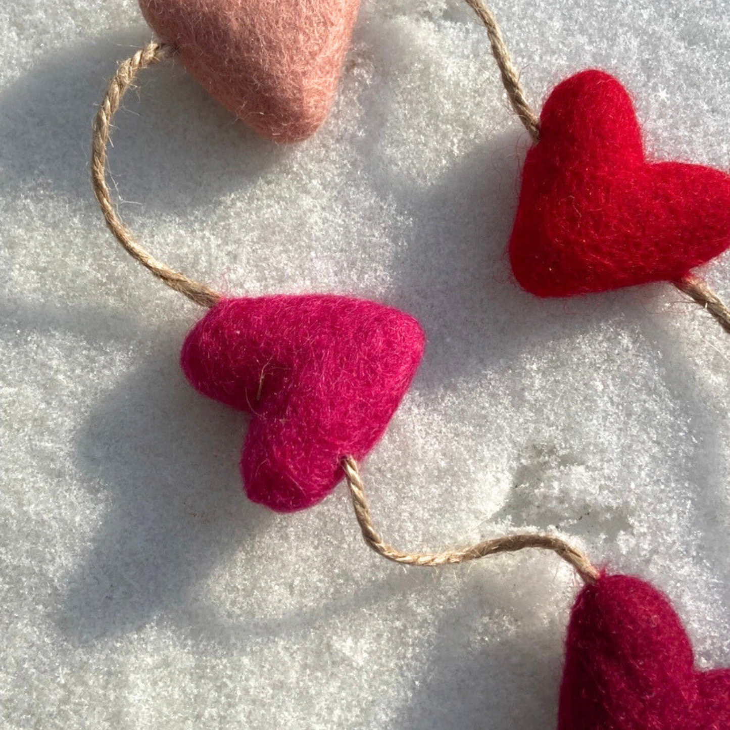 Shades of Pink Felted Wool Hearts Garland-4-foot Valentine Day Decor