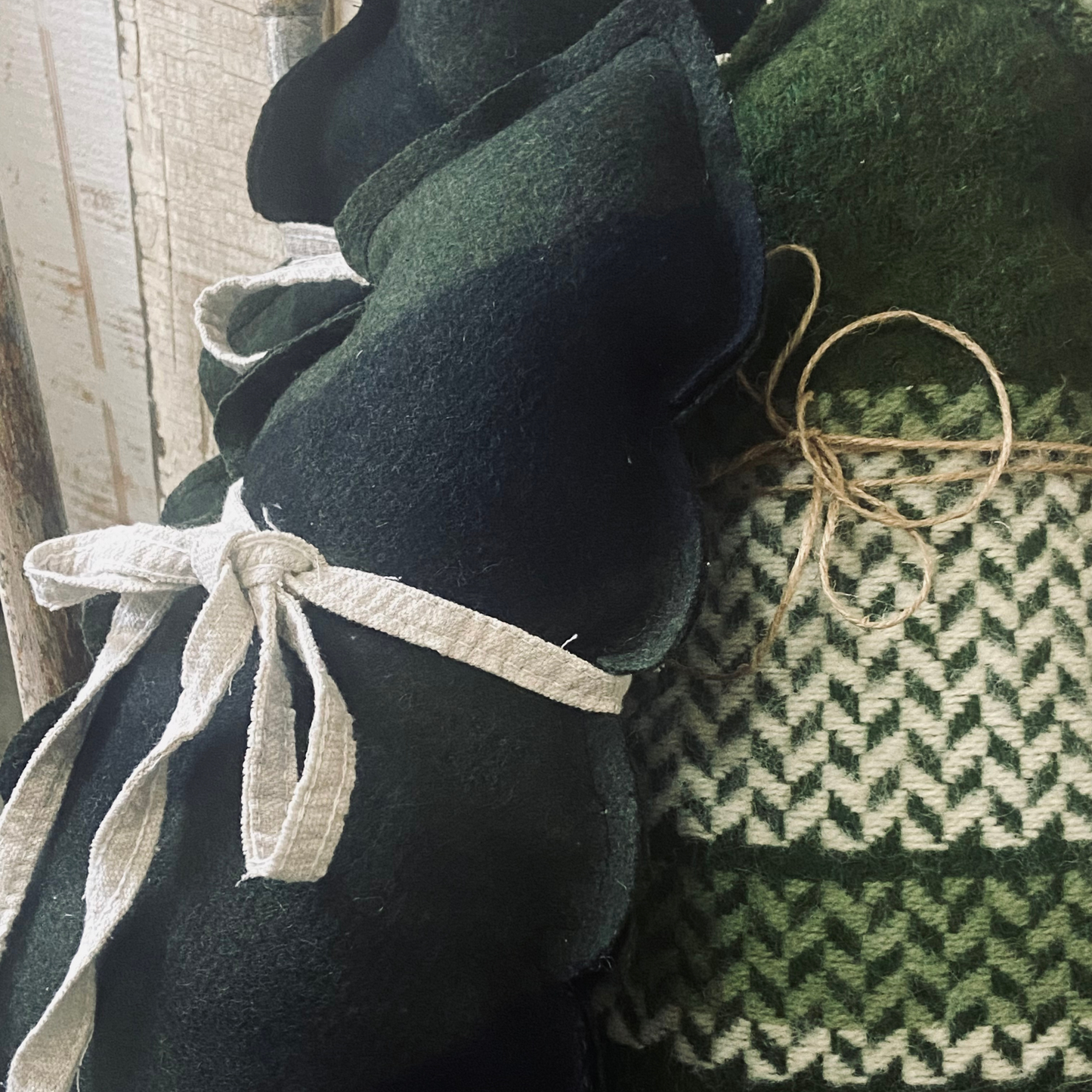 Wool Pine Tree Plush Pillow from Vintage Blanket