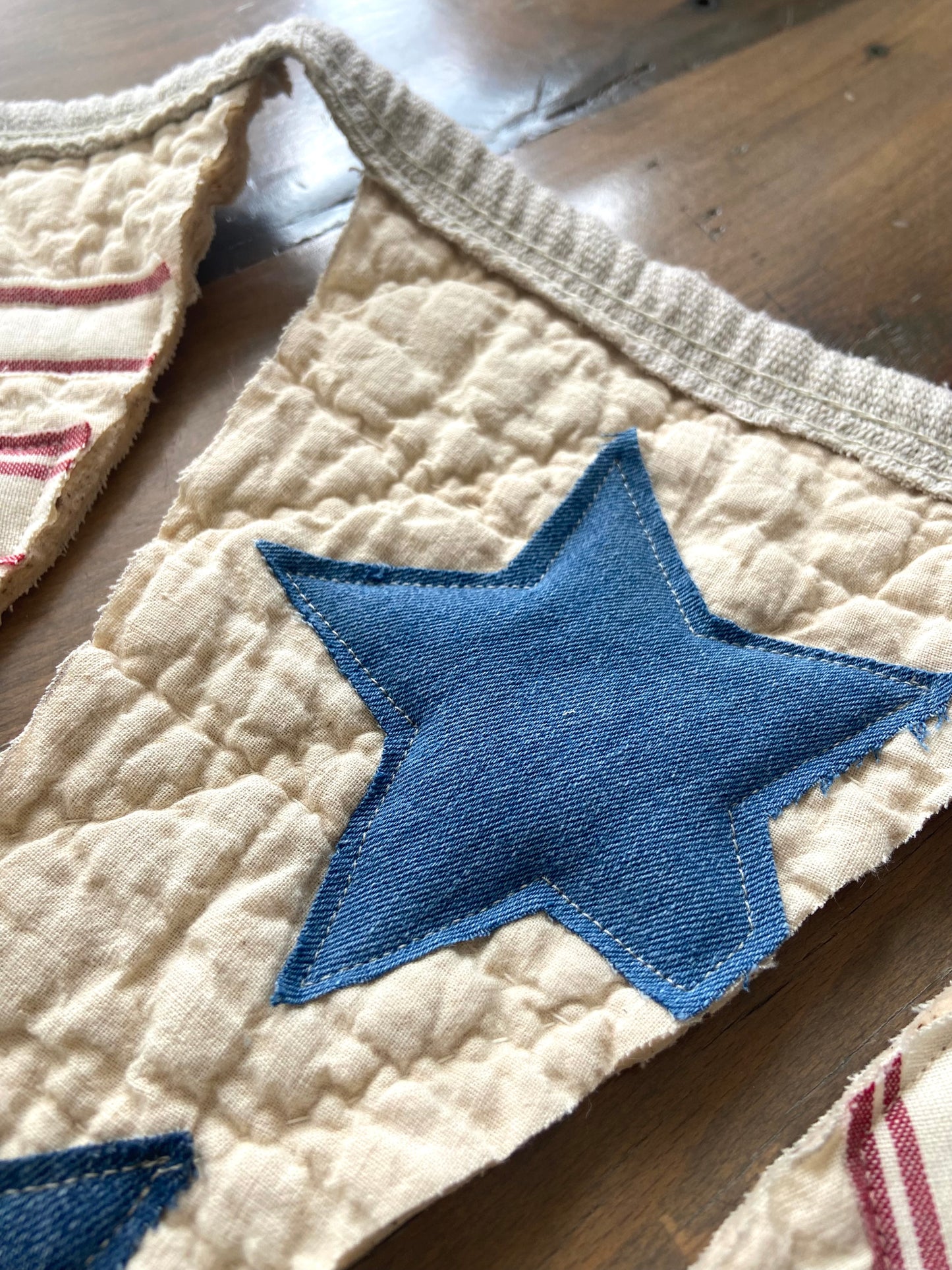 Patriotic Quilted Feed sack Pennant Banner-5 feet