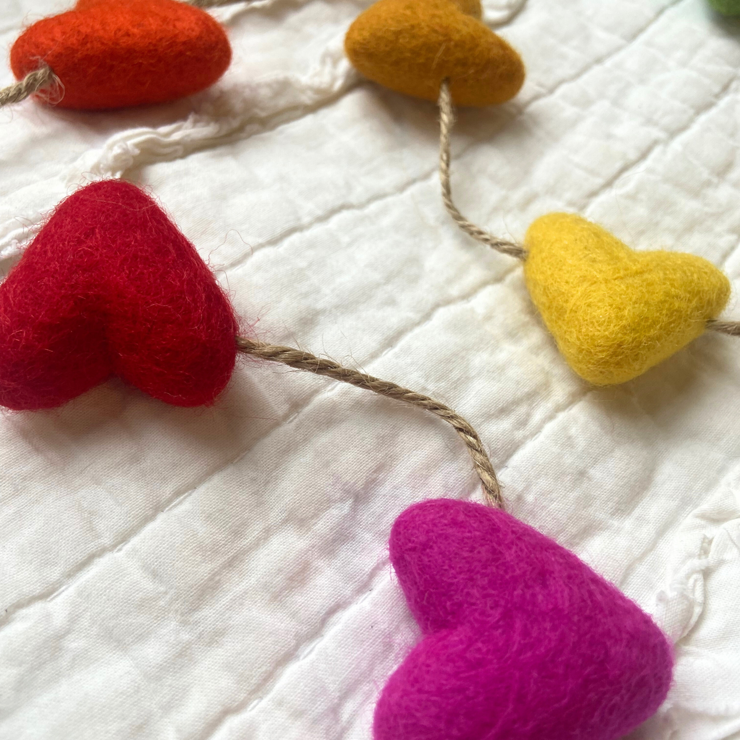 Rainbow Felted Wool Heart Garland 4ft-St.Patrick’s Day Decor