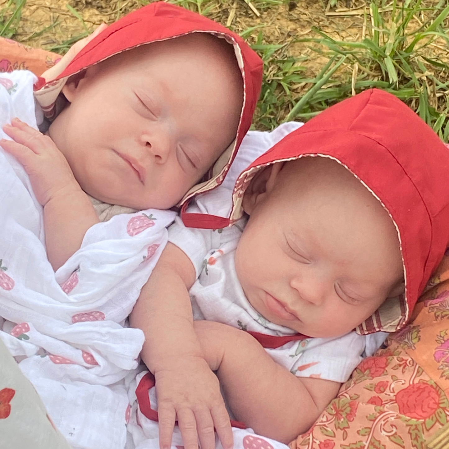 Solid Red Reversible Baby Bonnet for 4th of July