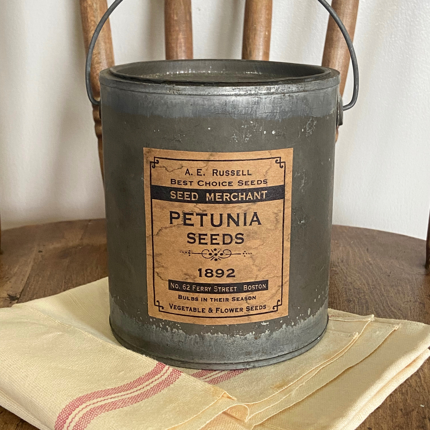 Petunia Seeds Distressed Canister with Lid