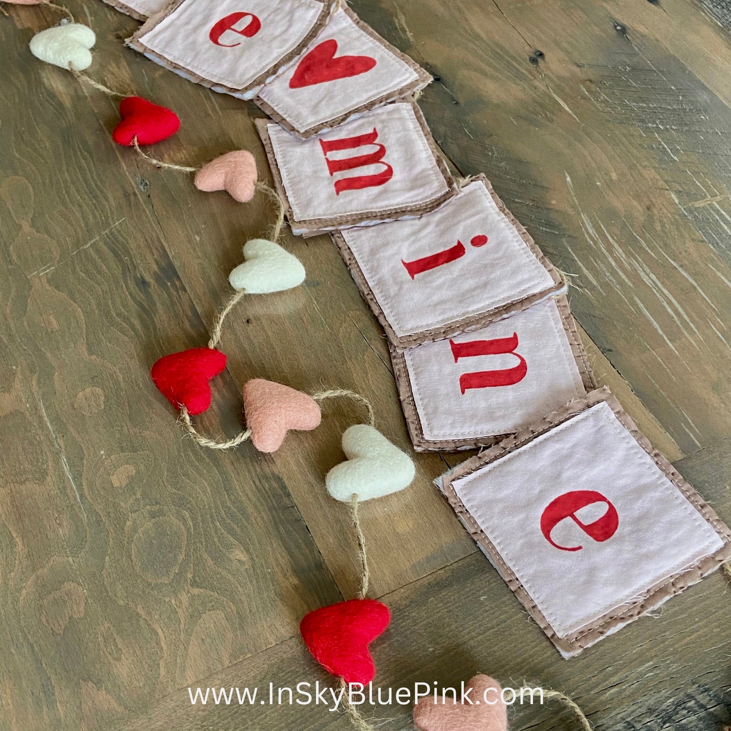 Valentine Banner “Be Mine” from vintage fabric and hand painted-4 foot