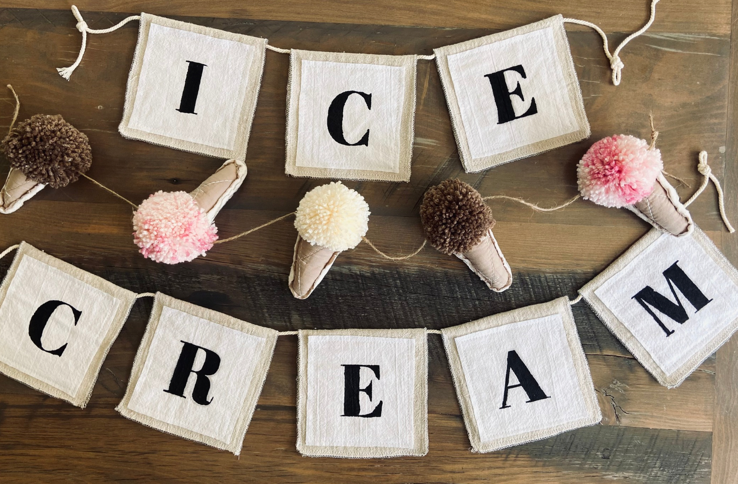 ICE CREAM Hand-Painted Canvas Banner