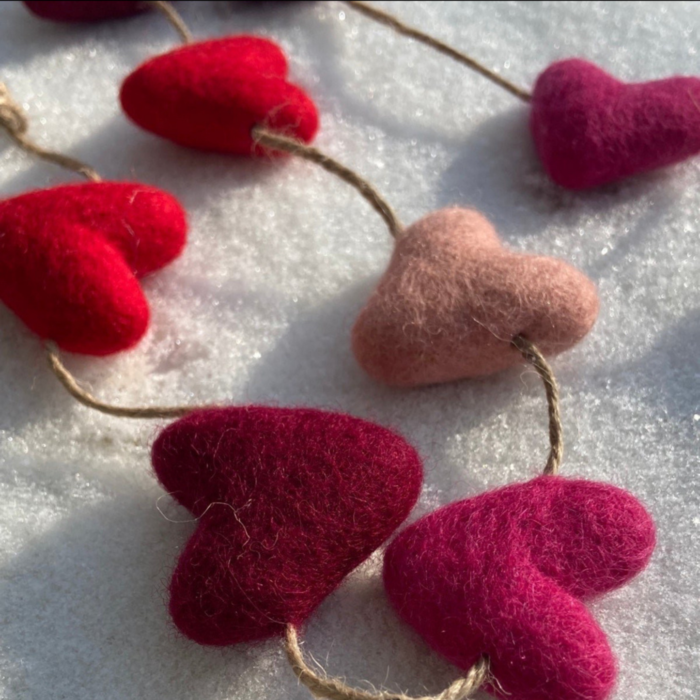 Shades of Pink Felted Wool Hearts Garland-4-foot Valentine Day Decor