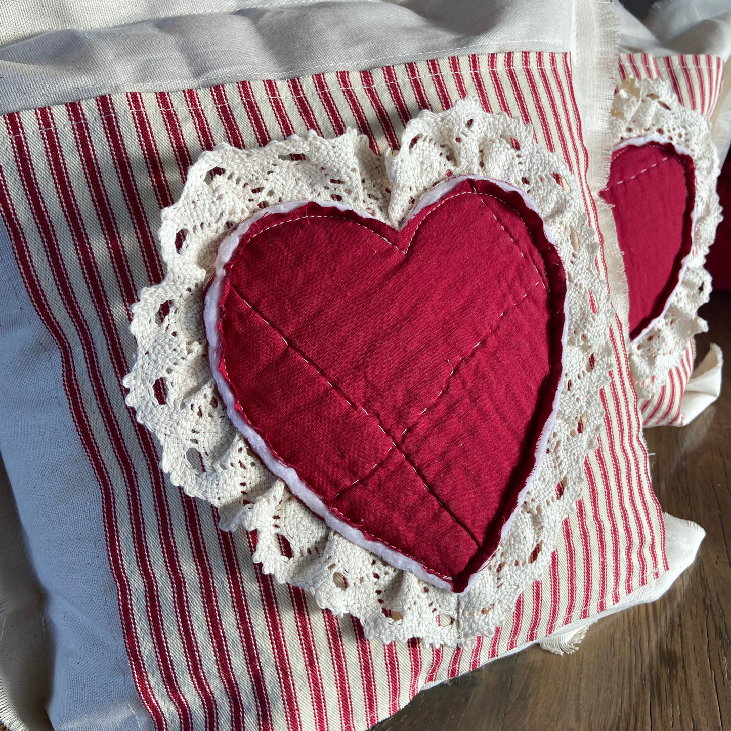 Vintage Stamp Heart Pillow – Handmade Valentine Keepsake