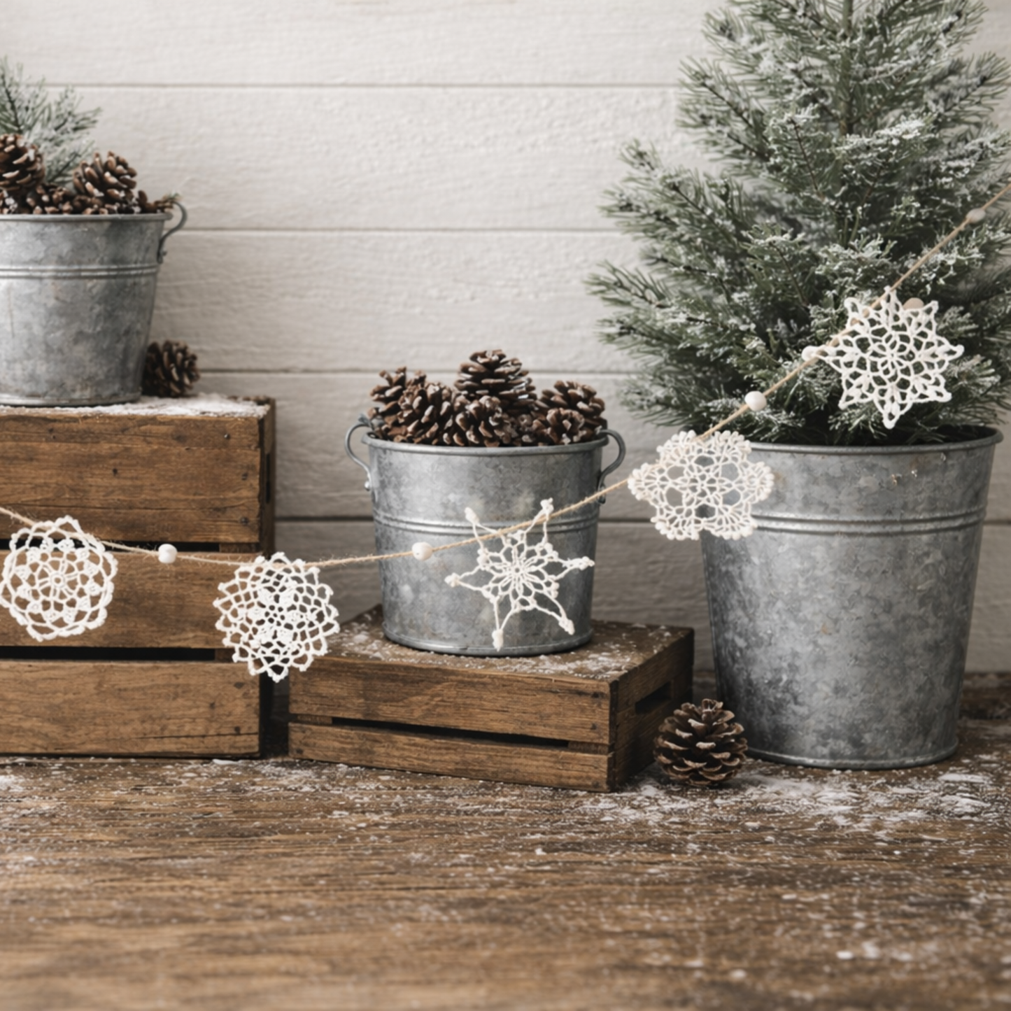 Vintage Crocheted Snowflake Garland-4ft