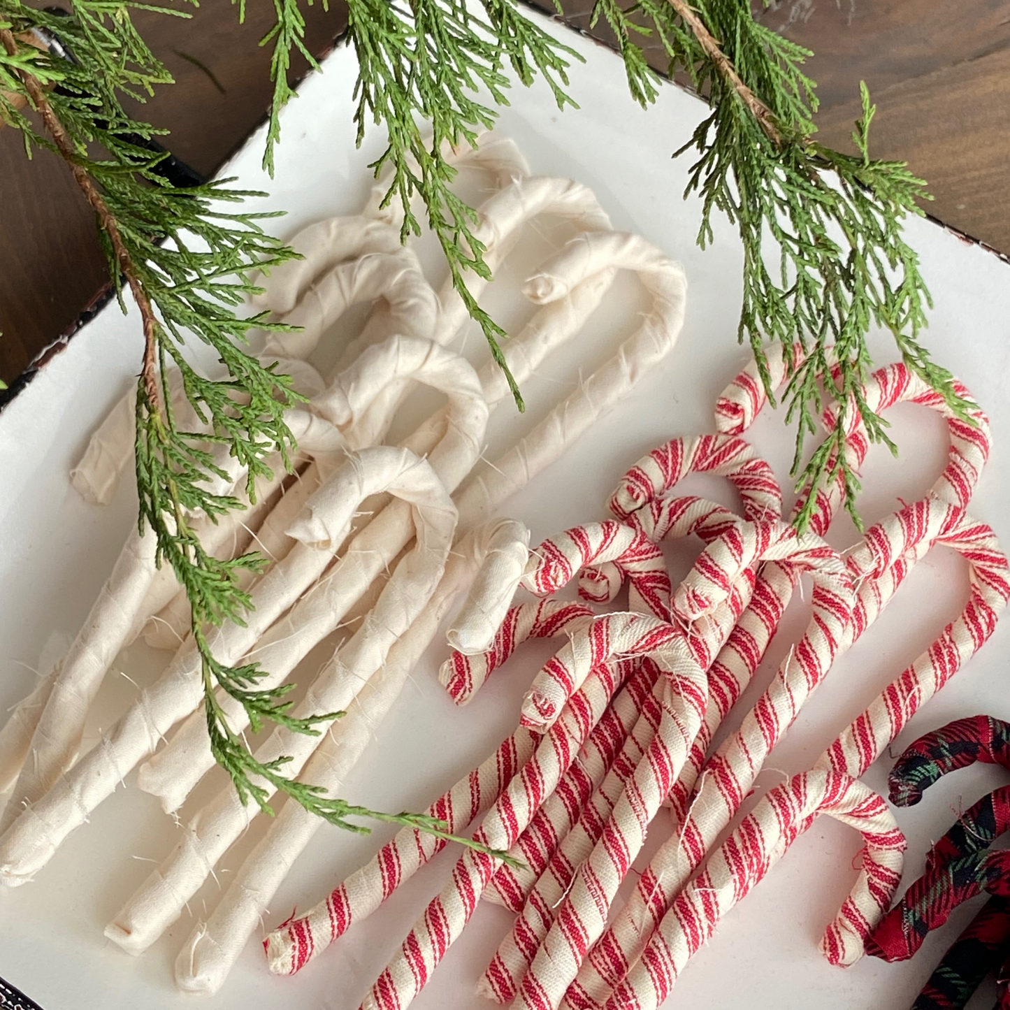 Cream Fabric Wrapped Candy Canes-set of 5