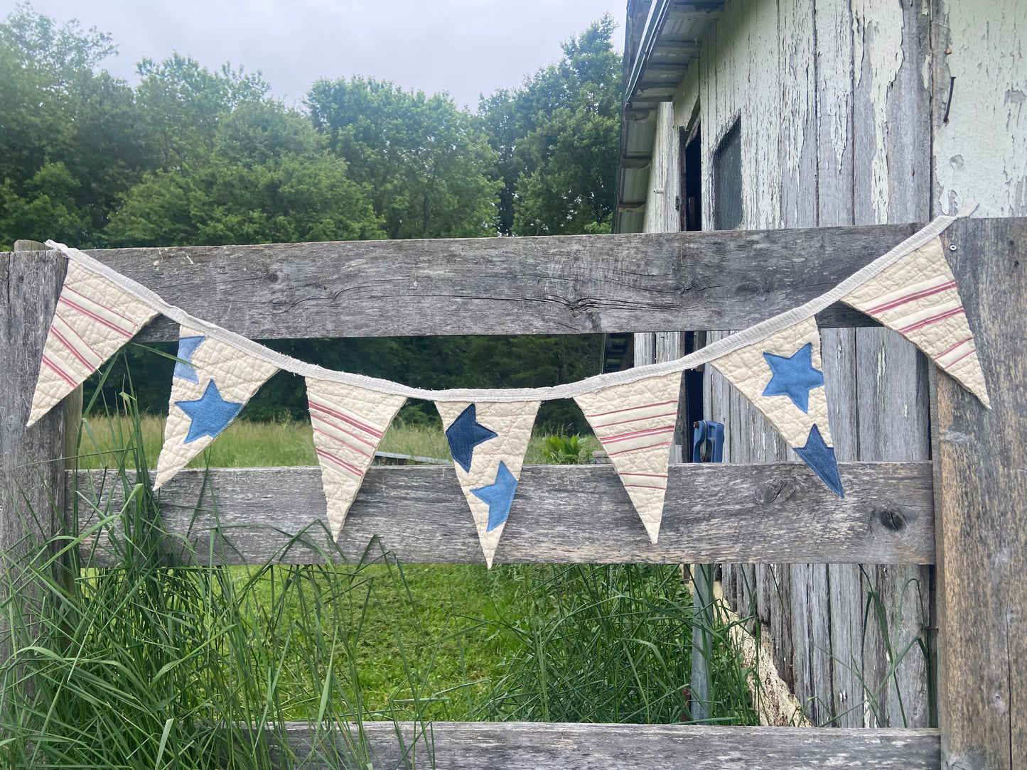 Patriotic Quilted Feed sack Pennant Banner-5 feet