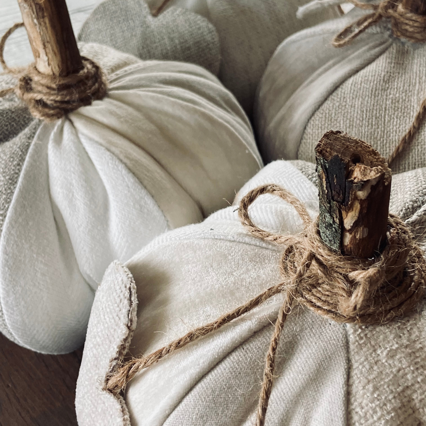 Patchwork Pumpkins from Vintage Fabrics w/Rustic Wood Stem