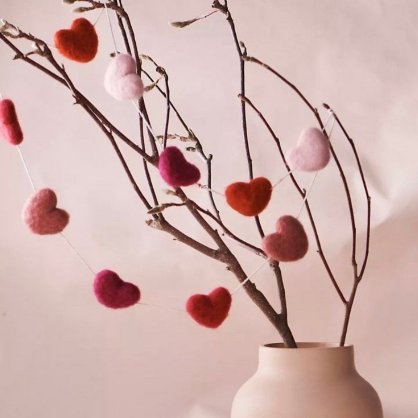 Shades of Pink Felted Wool Hearts Garland-4-foot Valentine Day Decor