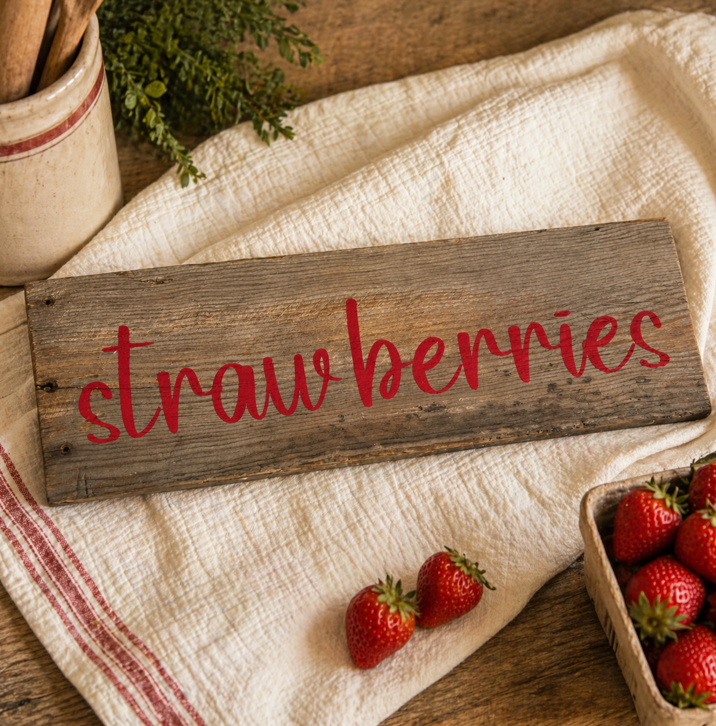 Strawberries Farmstand Sign on Rustic Kentucky Barn Wood