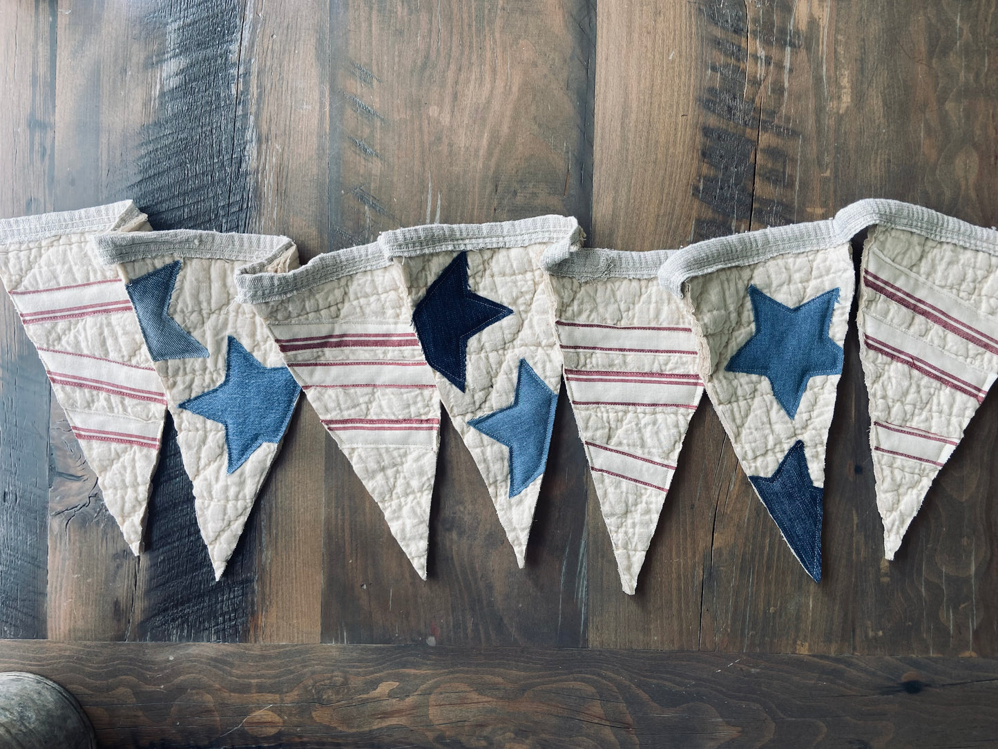 Patriotic Quilted Feed sack Pennant Banner-5 feet