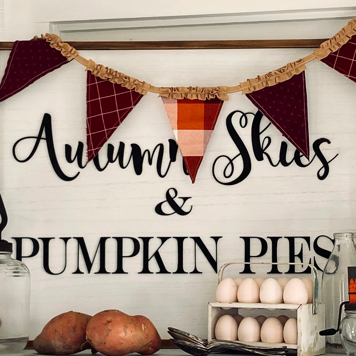 Farmhouse Thanksgiving Decor: Handmade Thanksgiving Rustic Pumpkin Pie Bunting Banner