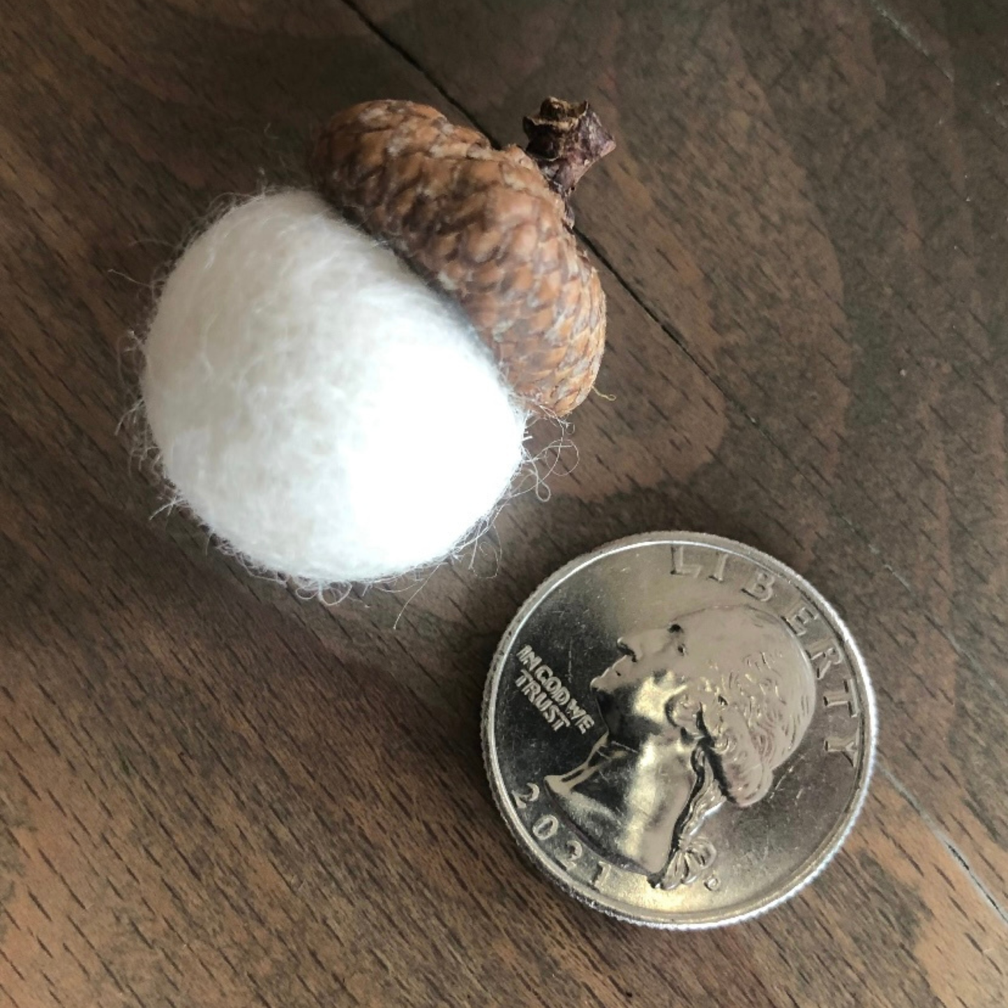 Felted Wool Acorns in Ivory-20mm with Red Oak Caps 15 ct
