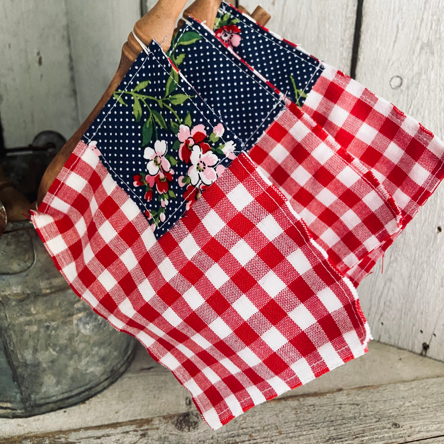 Patriotic Spindle Fabric Flags Gingham & Blue Floral & 1776