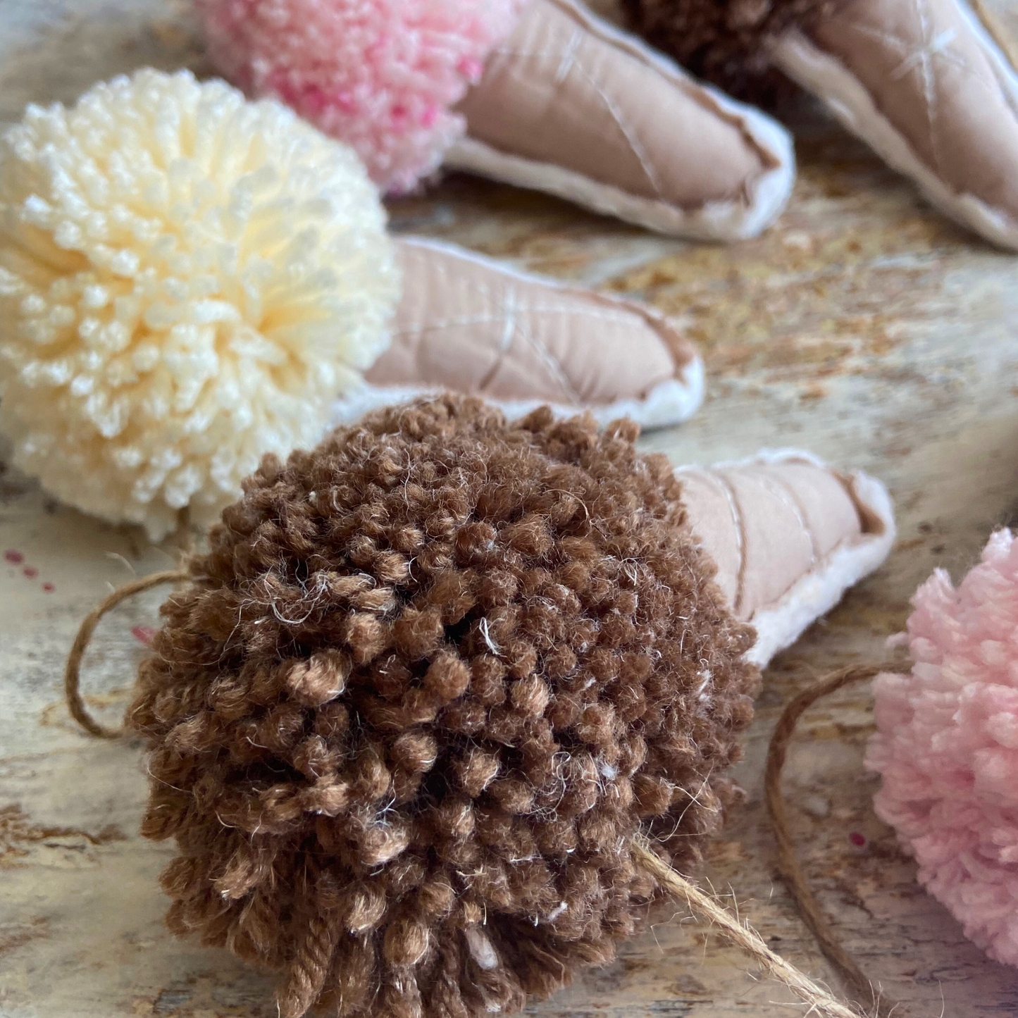 Quilted Ice Cream Cones & Pom Pom Scoops Garland-strawberry, chocolate, vanilla