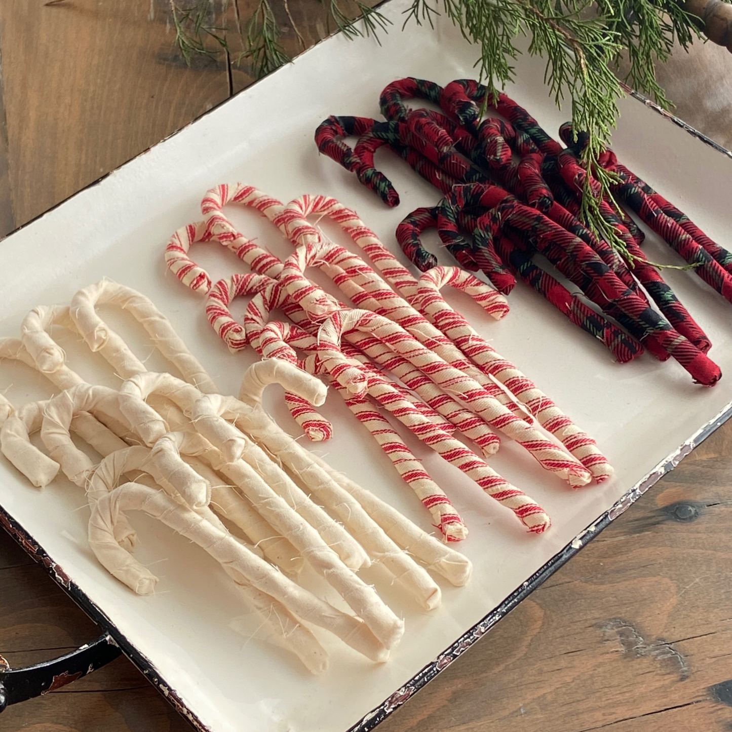 Cream Fabric Wrapped Candy Canes-set of 5