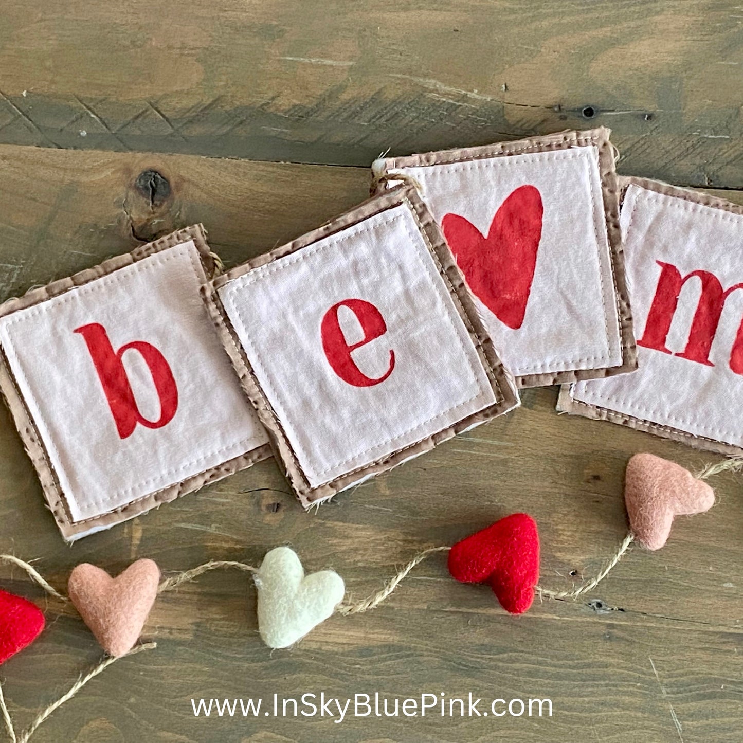 Valentine Banner “Be Mine” from vintage fabric and hand painted-4 foot