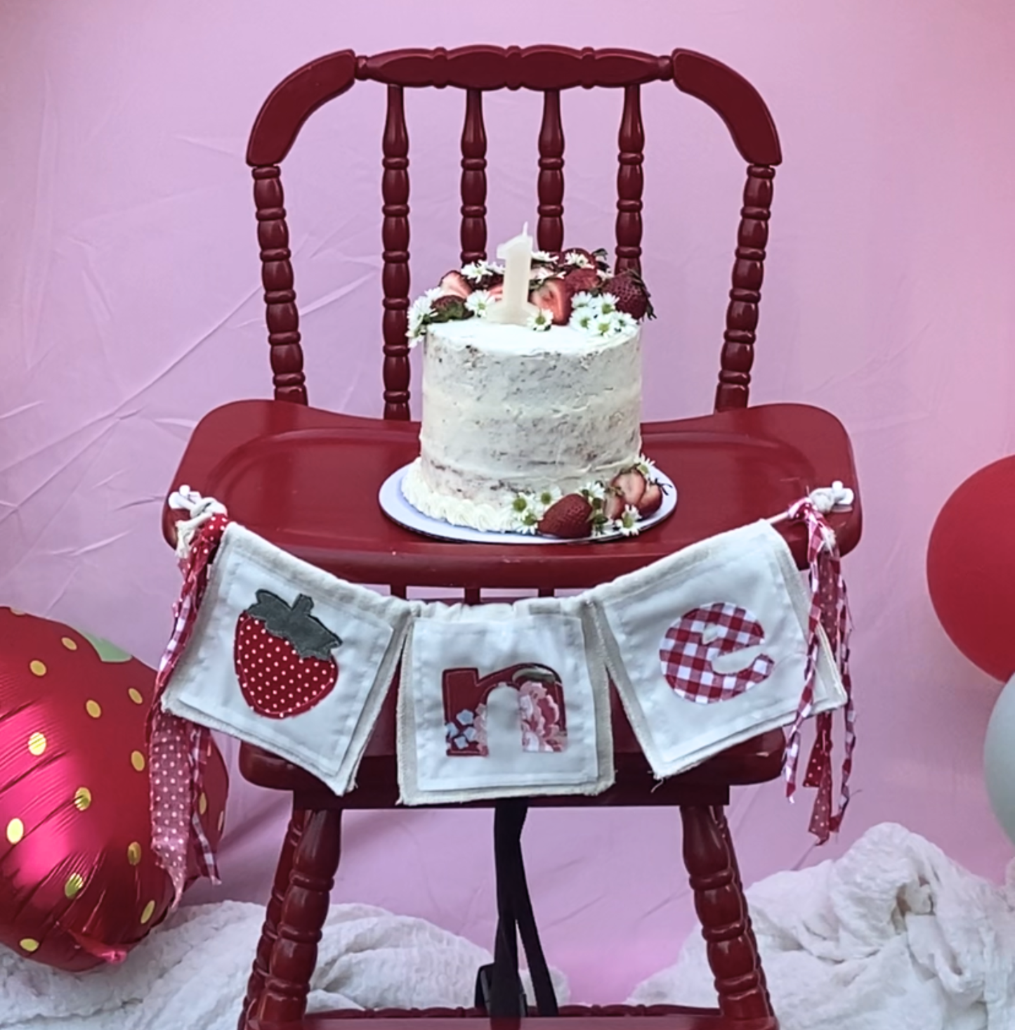 Berry 1st Birthday High Chair Banner – Strawberry First Birthday Decor