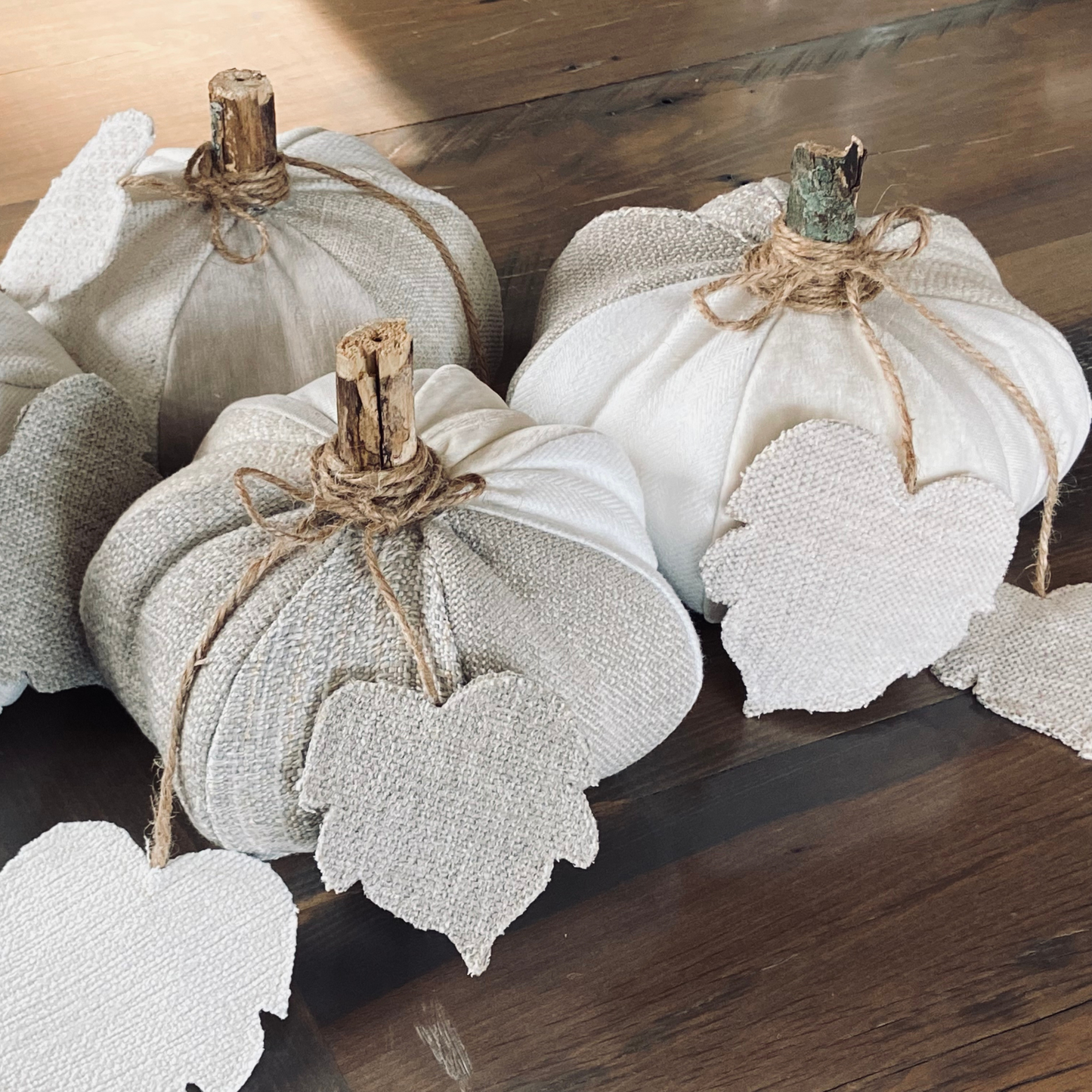 Patchwork Pumpkins from Vintage Fabrics w/Rustic Wood Stem