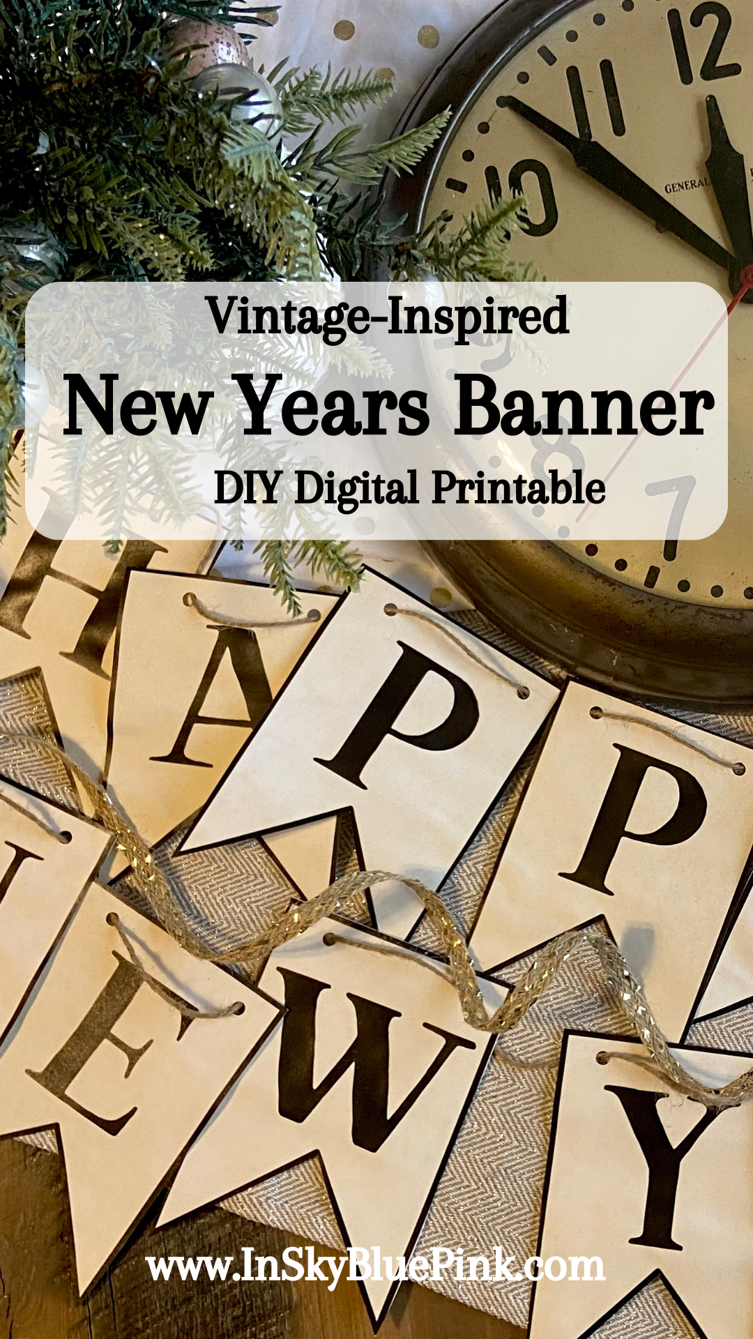 Happy New Year Vintage-Inspired Paper Pennant Banner Digital Download