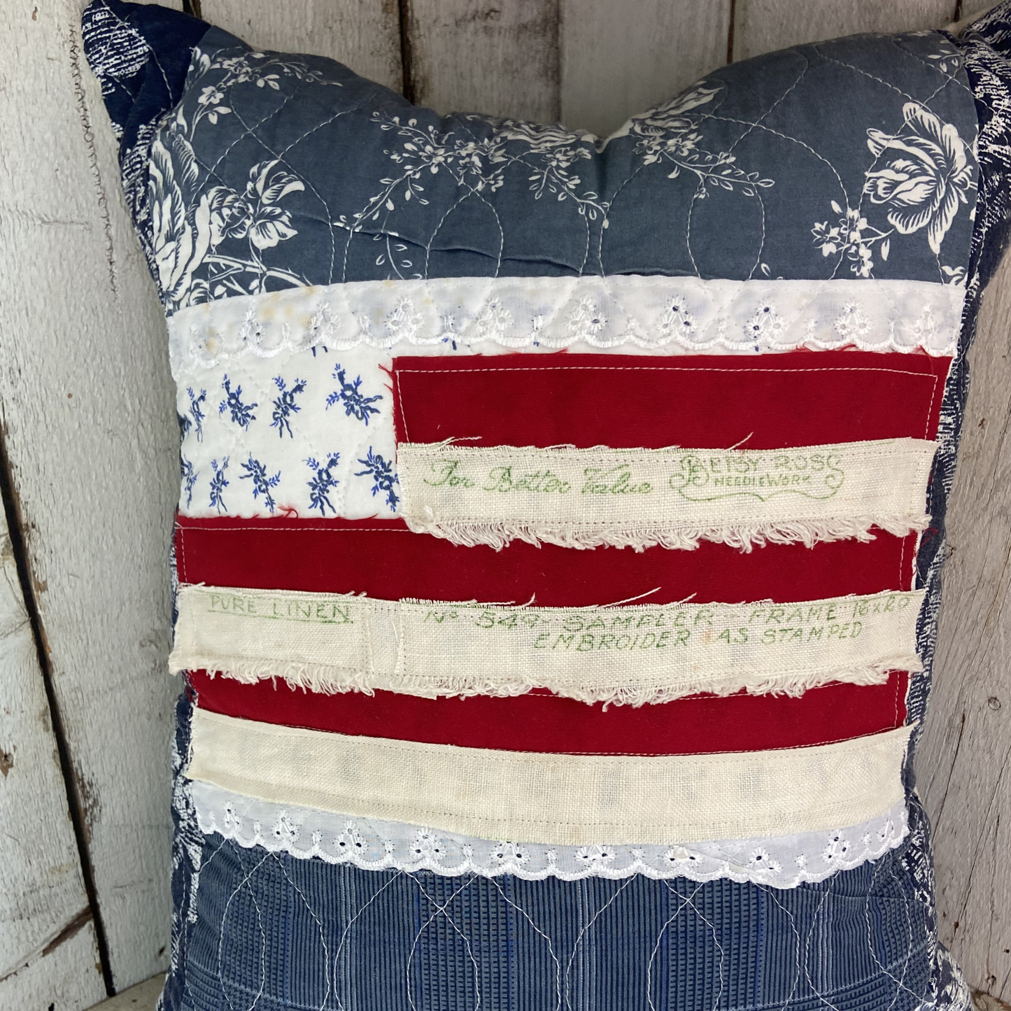 God Bless America Vintage Linen Pillow
