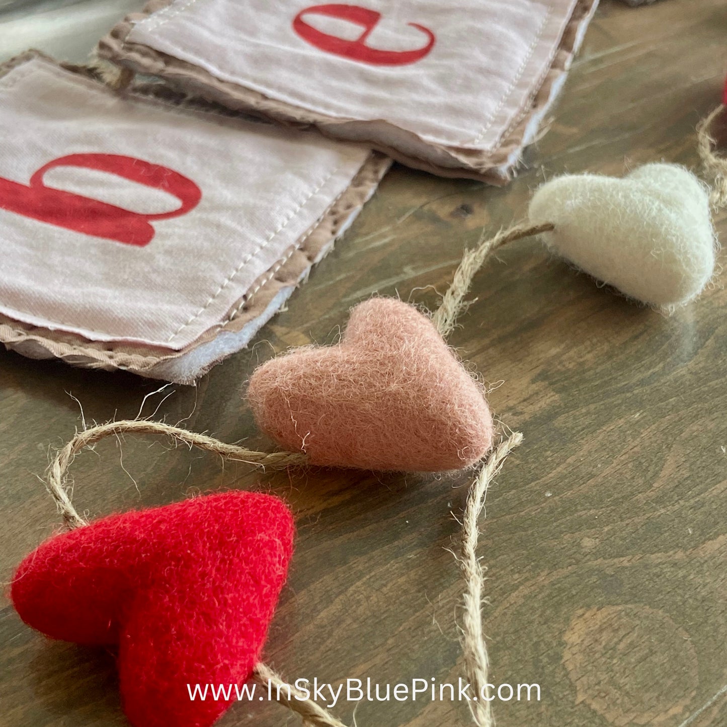 Valentine Banner “Be Mine” from vintage fabric and hand painted-4 foot
