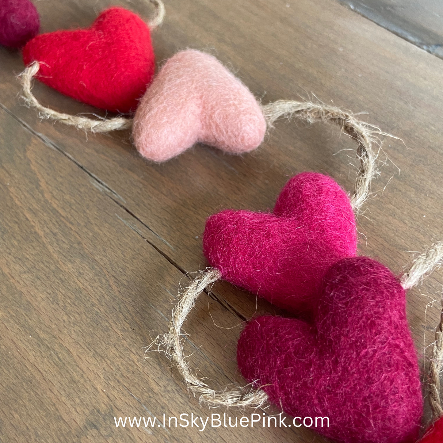 Shades of Pink Felted Wool Hearts Garland-4-foot Valentine Day Decor