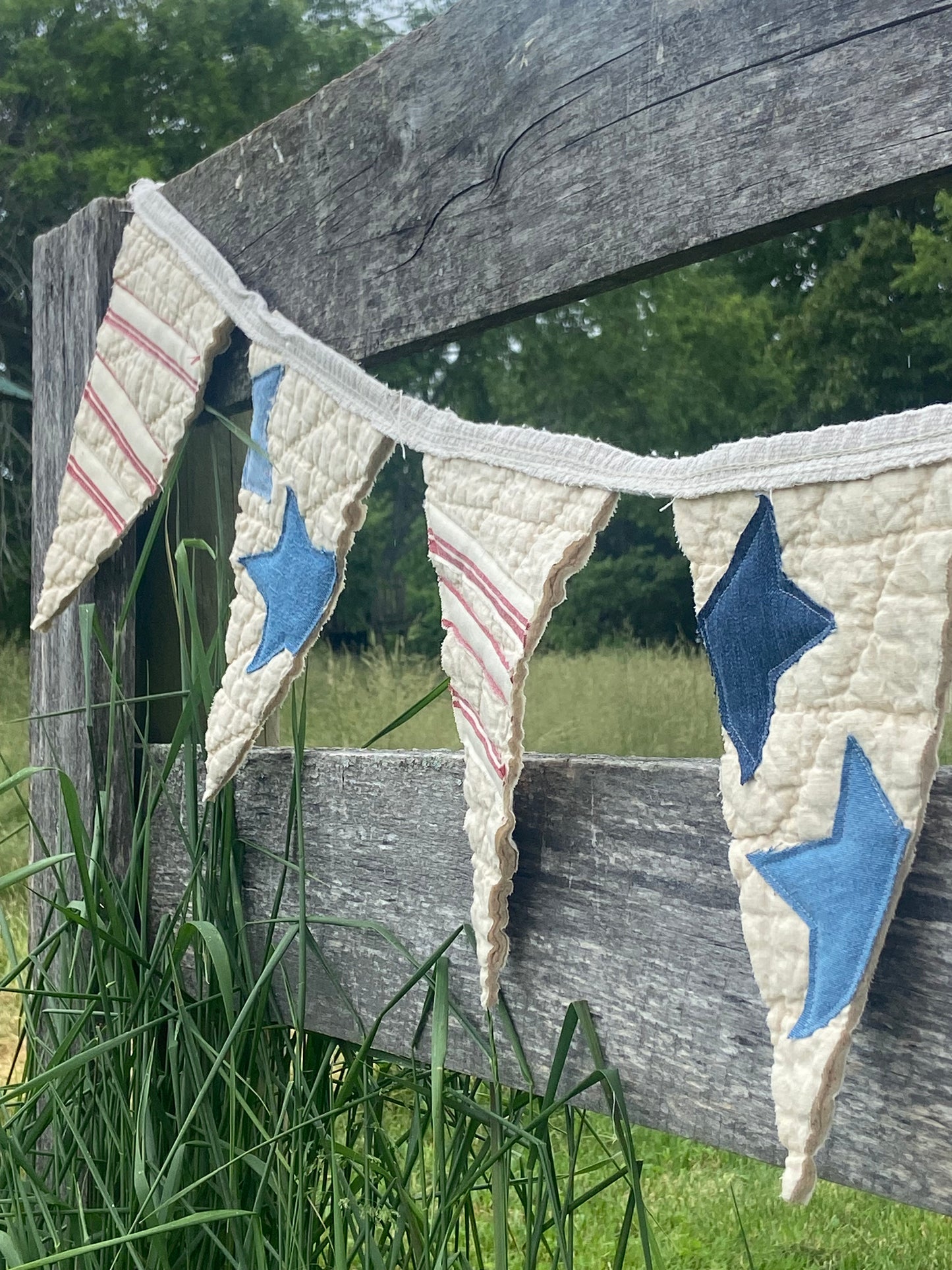 Patriotic Quilted Feed sack Pennant Banner-5 feet