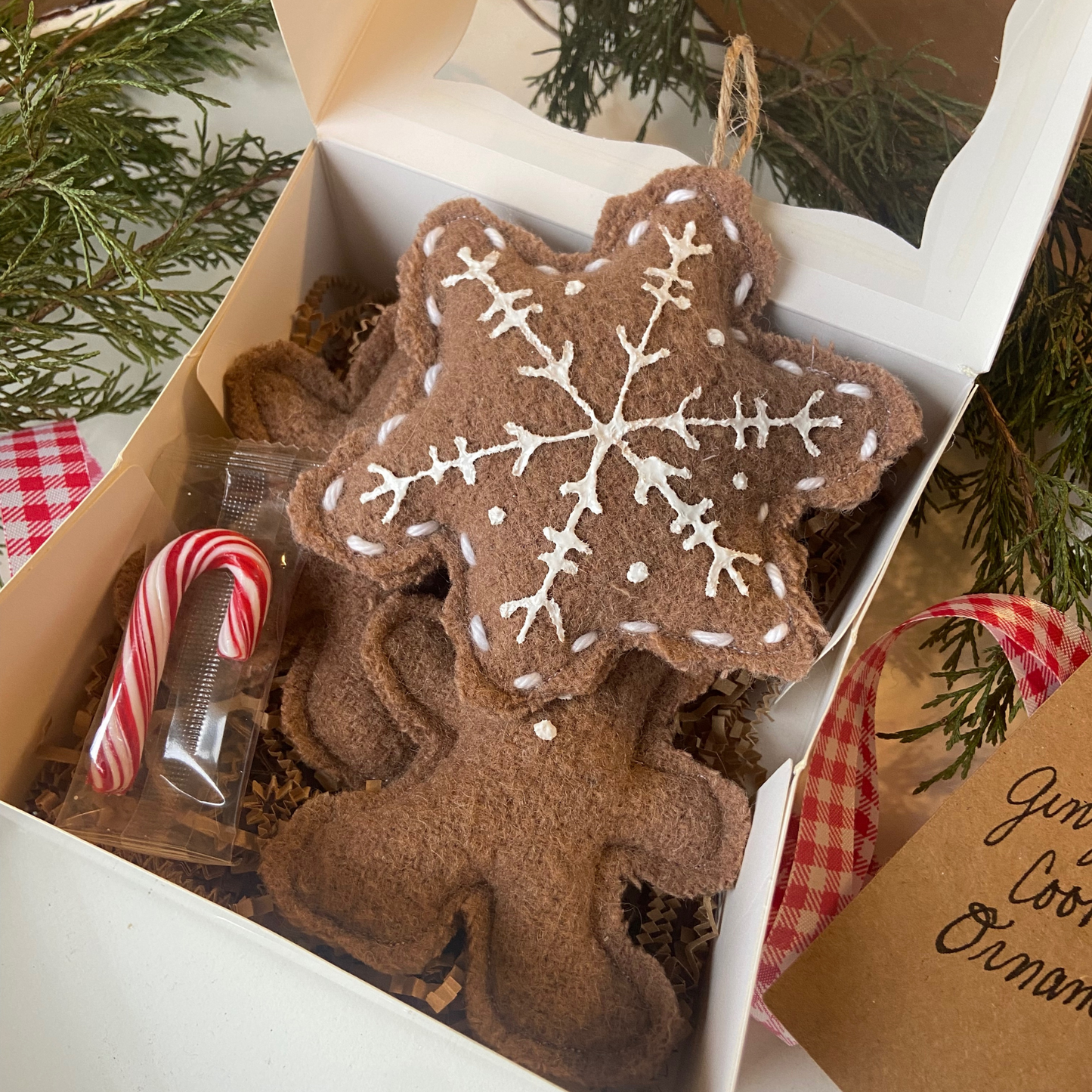 Gingerbread Cookie Ornaments-set of 3 from Repurposed Vintage Wool Blanket