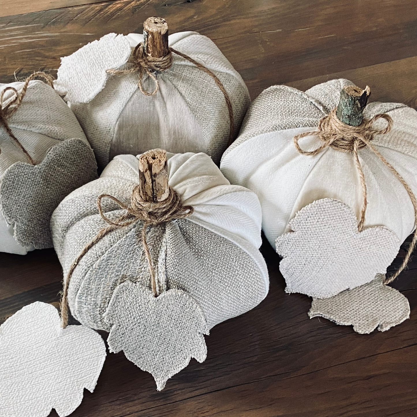 Patchwork Pumpkins from Vintage Fabrics w/Rustic Wood Stem
