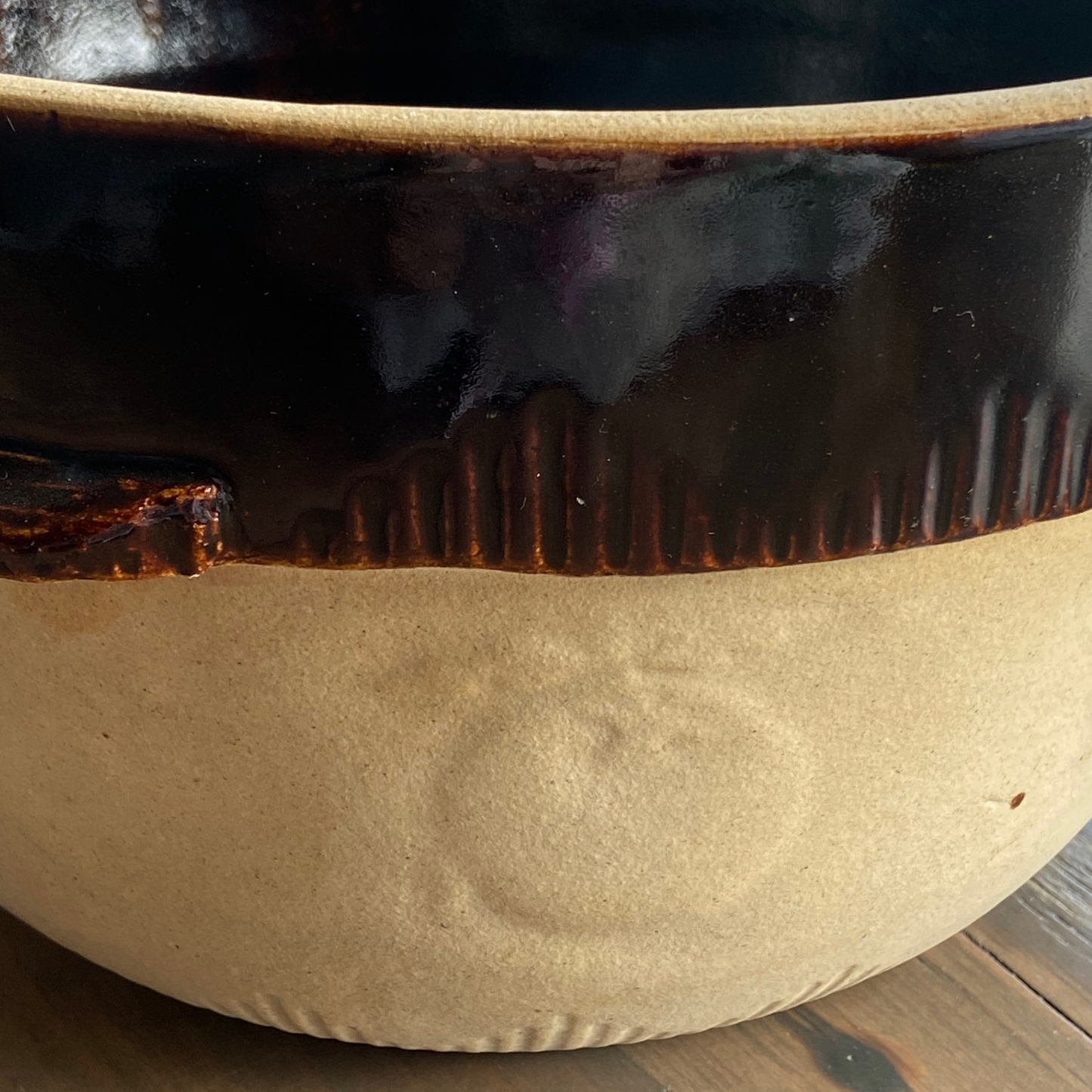Large Vintage Stoneware Serving Bowl – Brown Glaze – Made in the USA