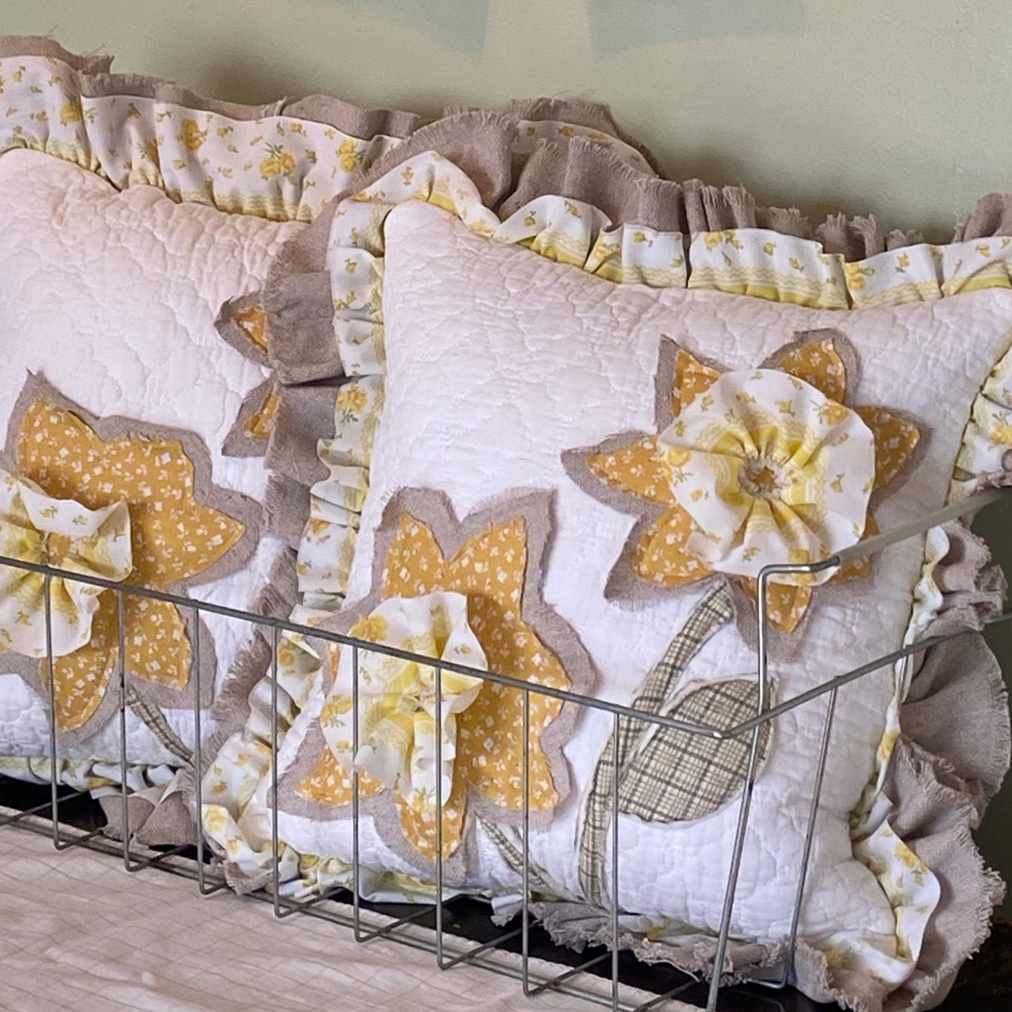 Hello Spring Daffodil Quilted Throw Pillow-14” x 14”