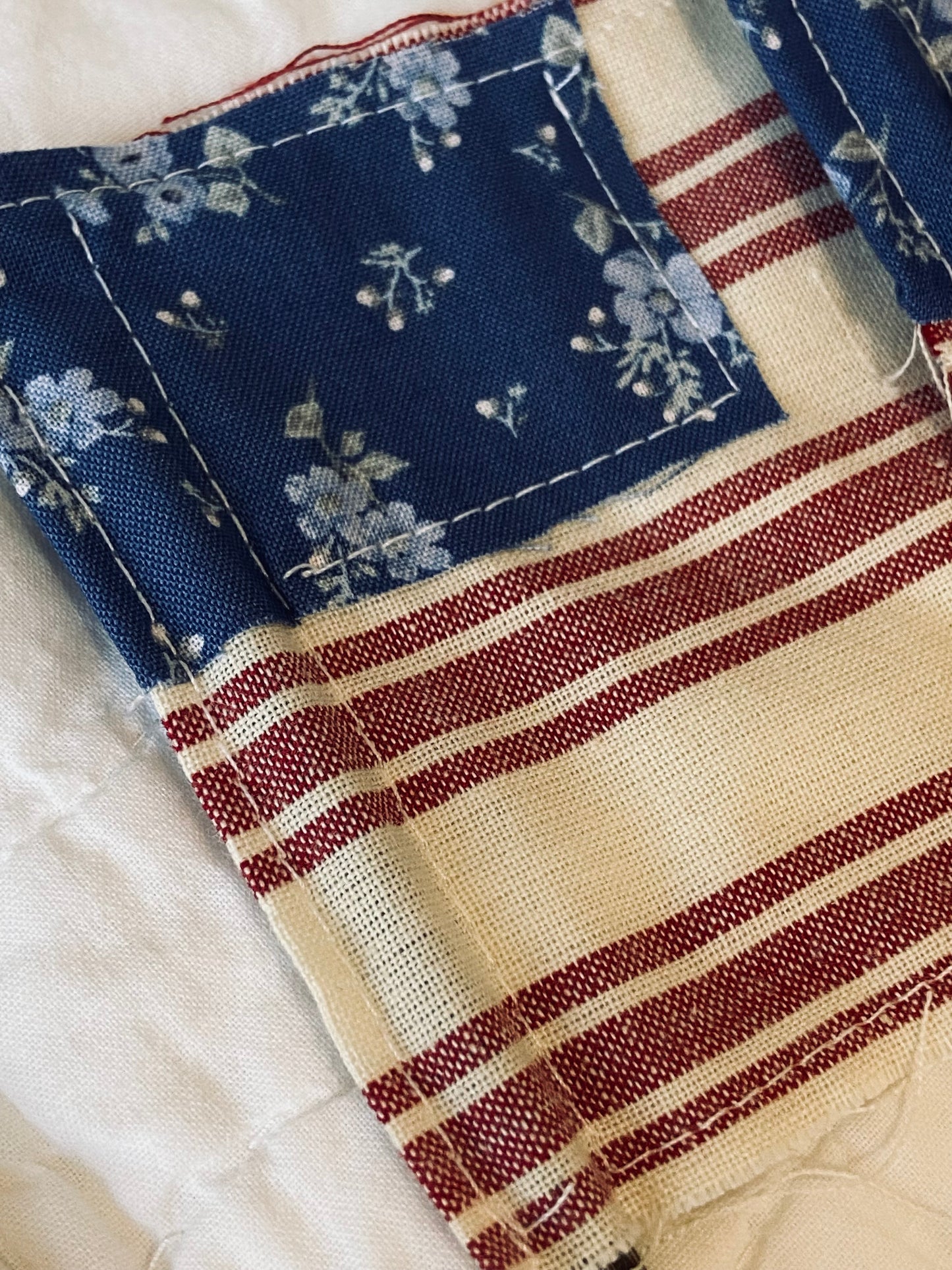 Handmade Americana Fabric Flags – Set of 3 – Vintage Patriotic 4th of July Farmhouse Decor