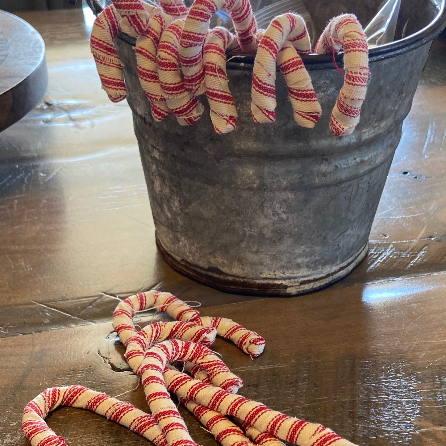 Fabric Wrapped Candy Canes in Red Striped Ticking