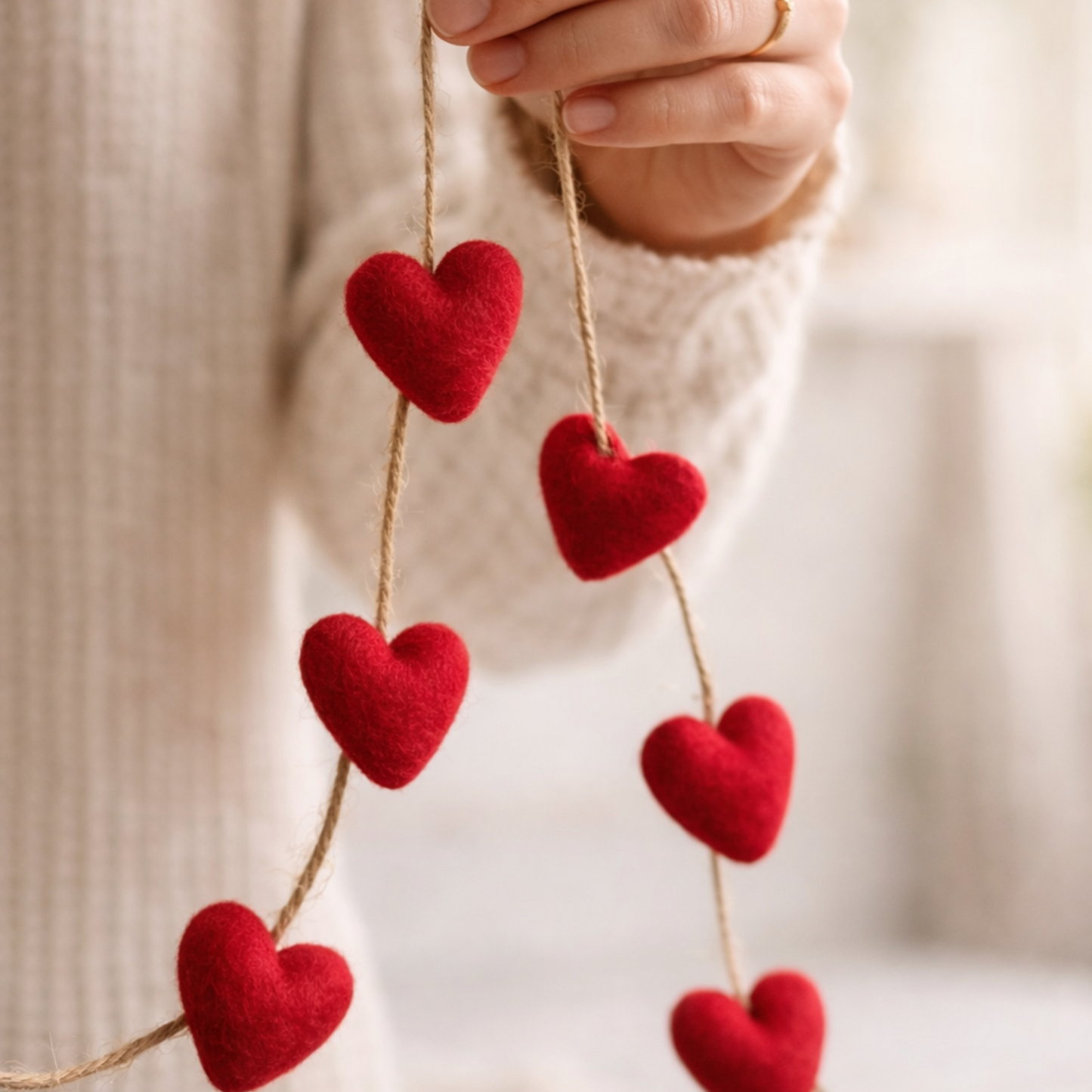 Classic Red Felt Heart Garland-4ft