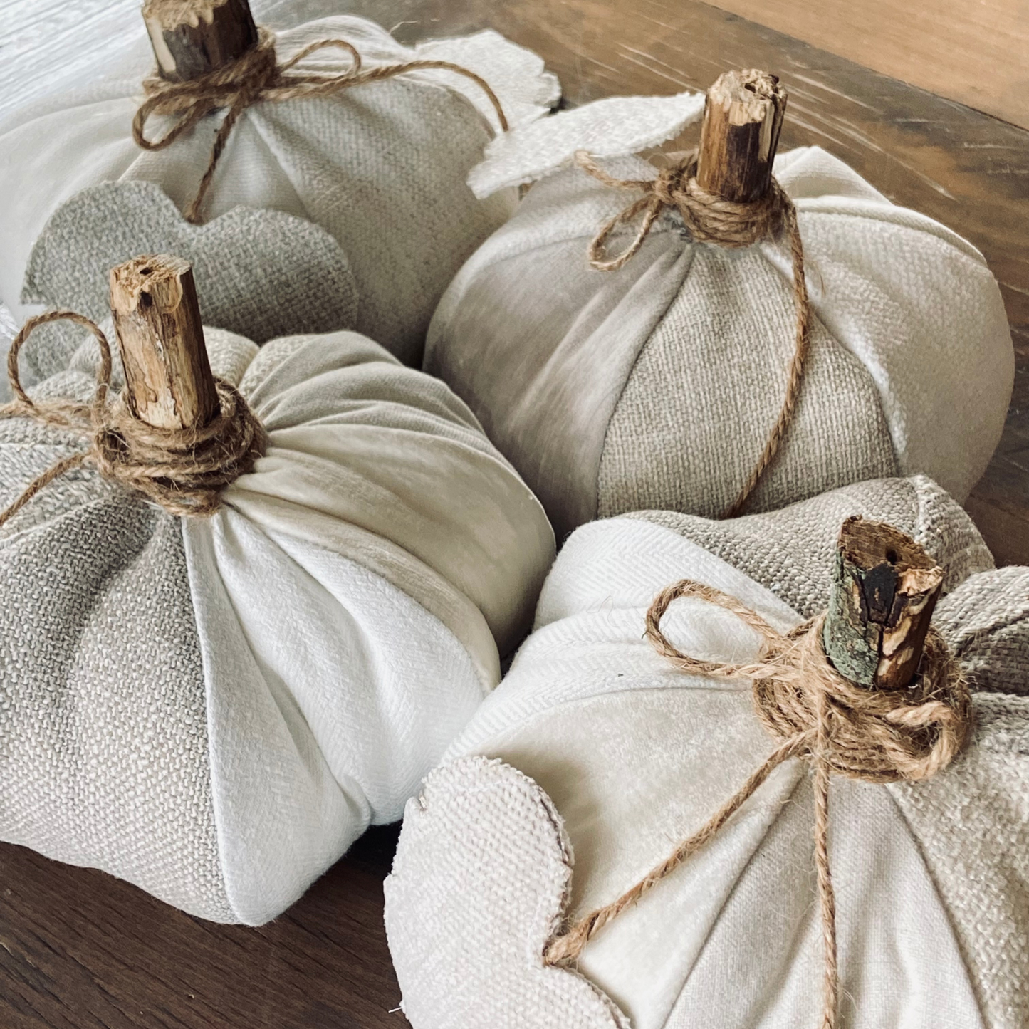 Patchwork Pumpkins from Vintage Fabrics w/Rustic Wood Stem