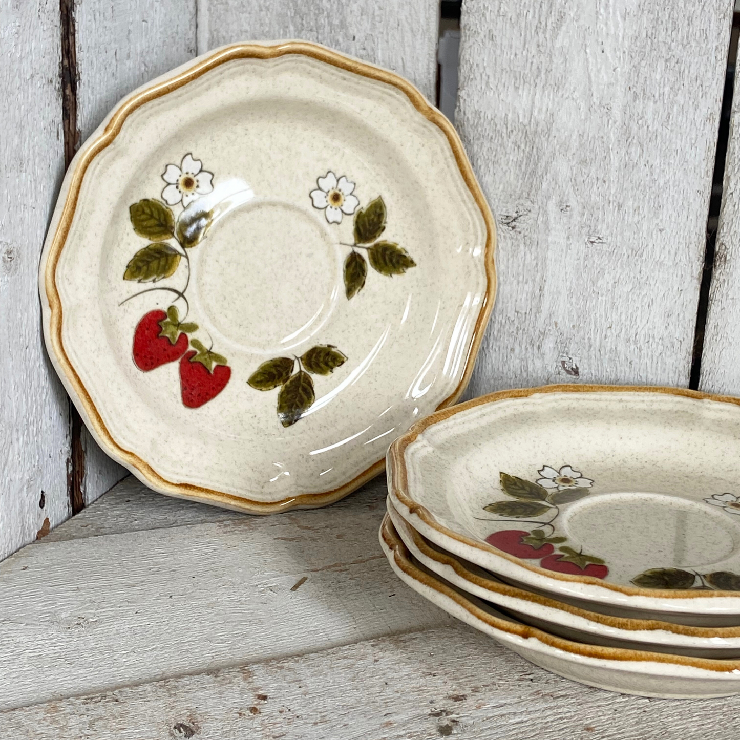 Set of 4 Vintage Strawberry Dessert Plates – Small 5.5” Summer Berry Dishes