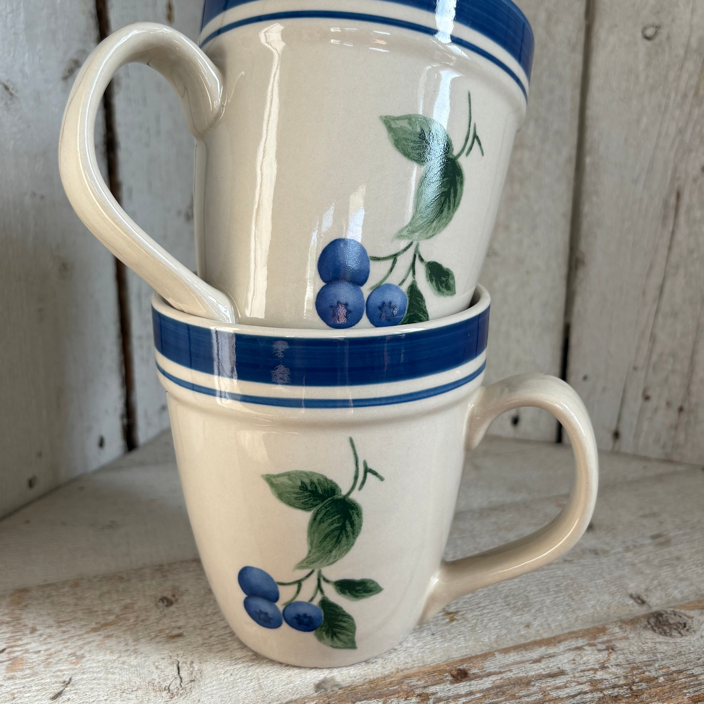 Vintage L.L.Bean Blueberry Stoneware Mug Set (2)-retired