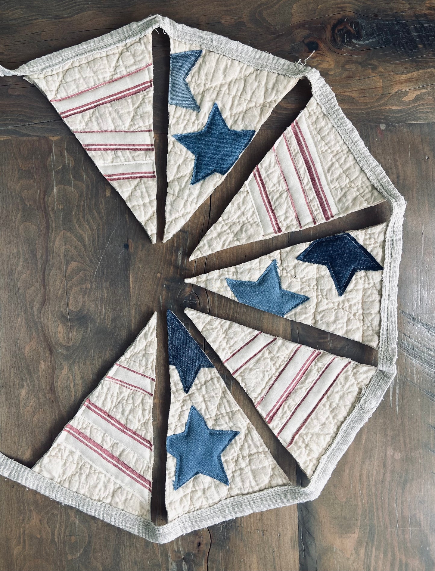 Patriotic Quilted Feed sack Pennant Banner-5 feet