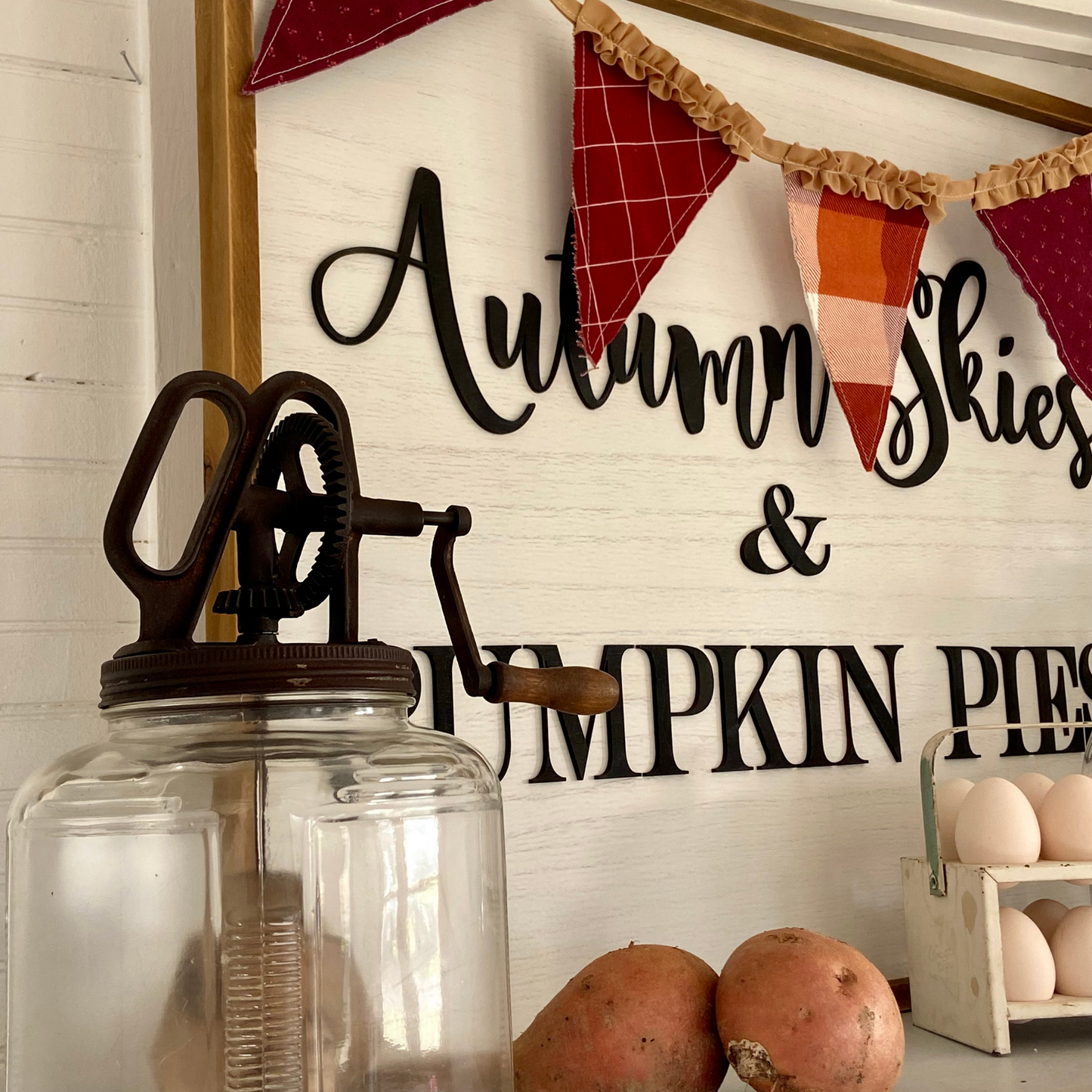 Farmhouse Thanksgiving Decor: Handmade Thanksgiving Rustic Pumpkin Pie Bunting Banner